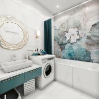 Badeværelse med smaragd accenter og luksuriøse blomster paneler