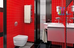 5-ka stilfulde farvekombinationer af materialer, møbler og tilbehør til badeværelset. siger designer