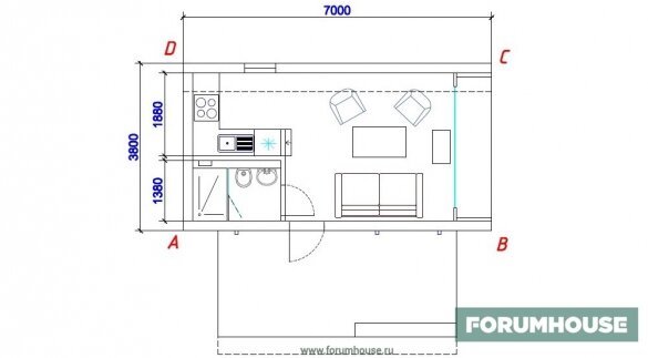  Dimensionerne af huset og en mini-plan.